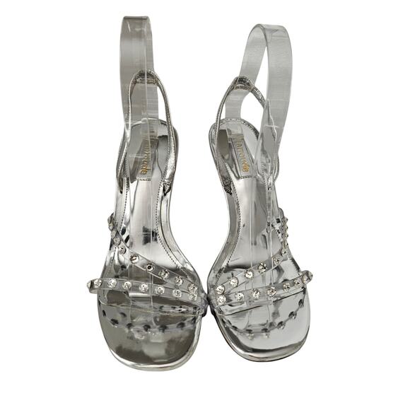 Larroude Annie Slingback Heel Sandal Size 7 Silver Swarovski Crystals - Picture 2 of 7